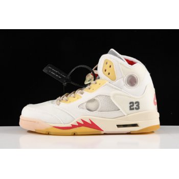 2020 OFF-WHITE x Air Jordan 5 White Fire Red CT8480-002 Shoes